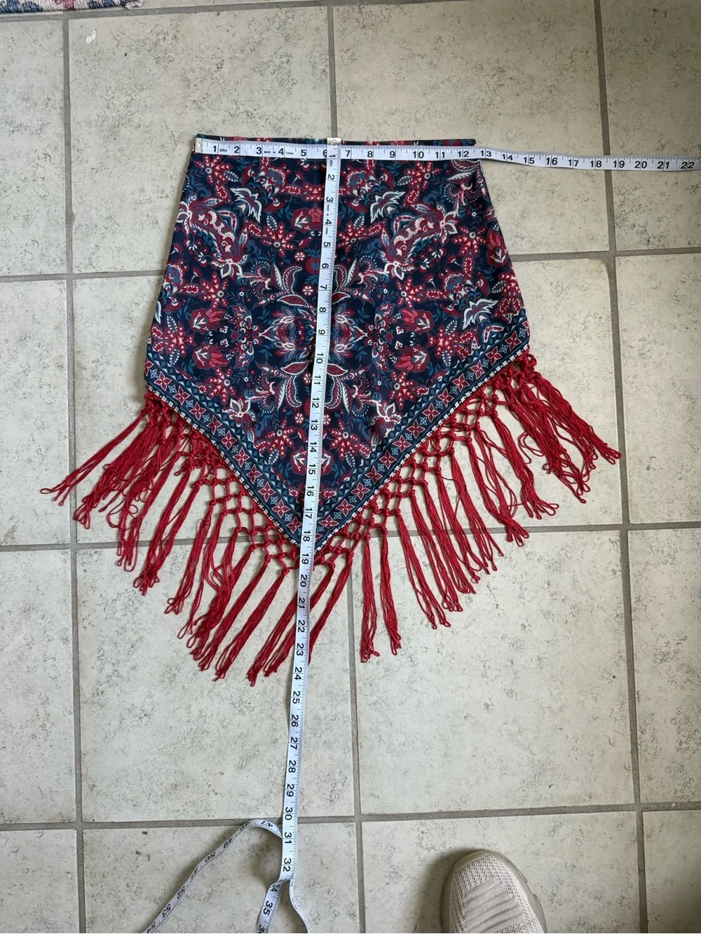 Boho Paisley Fringe Bandana Scarf in Navy and Red